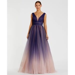 NWT MacDuggal Purple‎ Ombre Tulle Gown V Neck Sleeveless Long Evening Formal 10